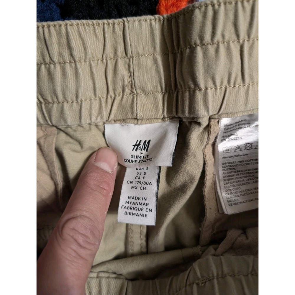 H&M Pull On Drawstring Pants Women Small Beige High Rise Straight Leg Comfort - Picture 7 of 9